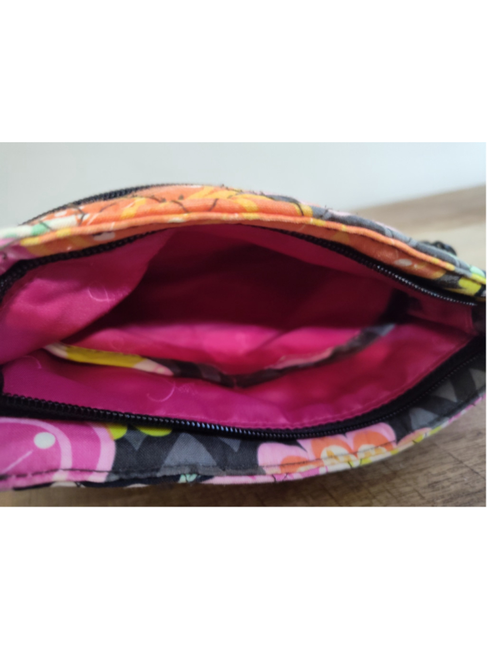 Vera Bradley Crossbody Bag and Matching Coin Purse Black Orange Floral Paisley - Picture 5 of 8